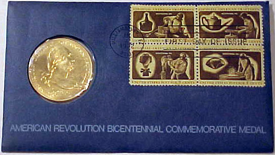 1972-1976 COMPLETE 5-PIECE BICENTENNIAL FIRST DAY COVER SET OF MEDALS STAMPS COA